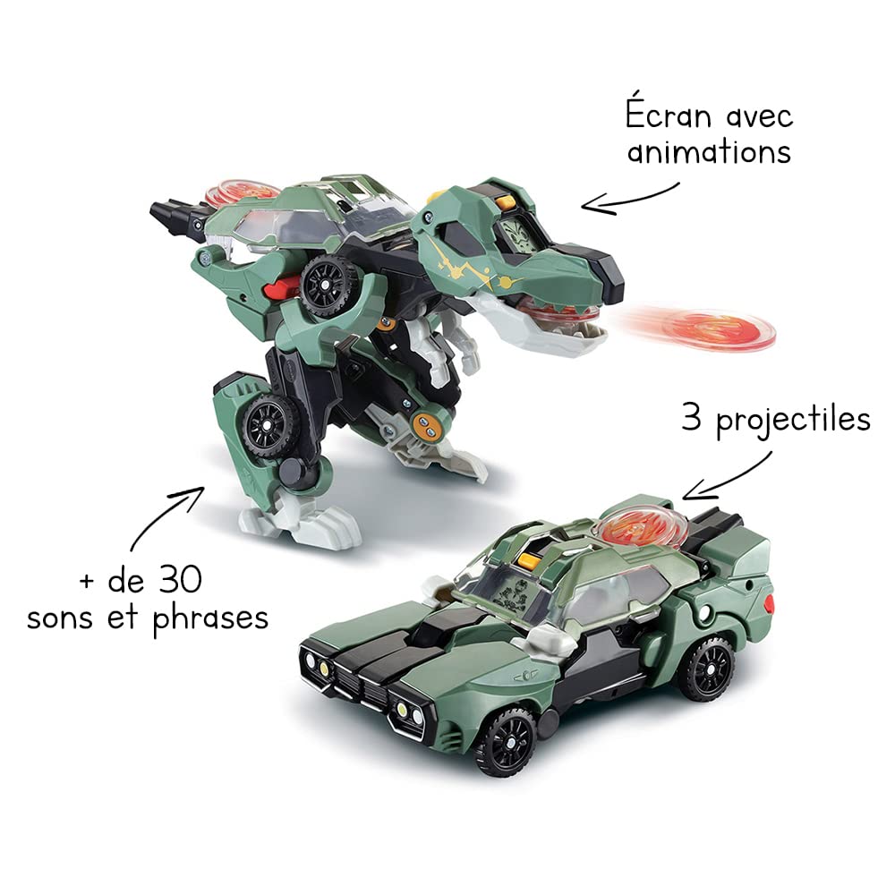 VTech - Switch & Go Dinos Lanceur, Dinosaure Sonore Tyram, Super T-Rex Lance-Flammes, Jouet 2 en 1 Transformable en Voiture, Tirs de Projectiles, Cadeau Enfant Dès 4 Ans - Contenu en Français