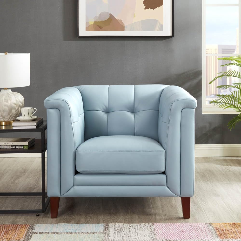 Hydeline Arvo Top Grain Leather Sofa and Chair Set, Spa Blue