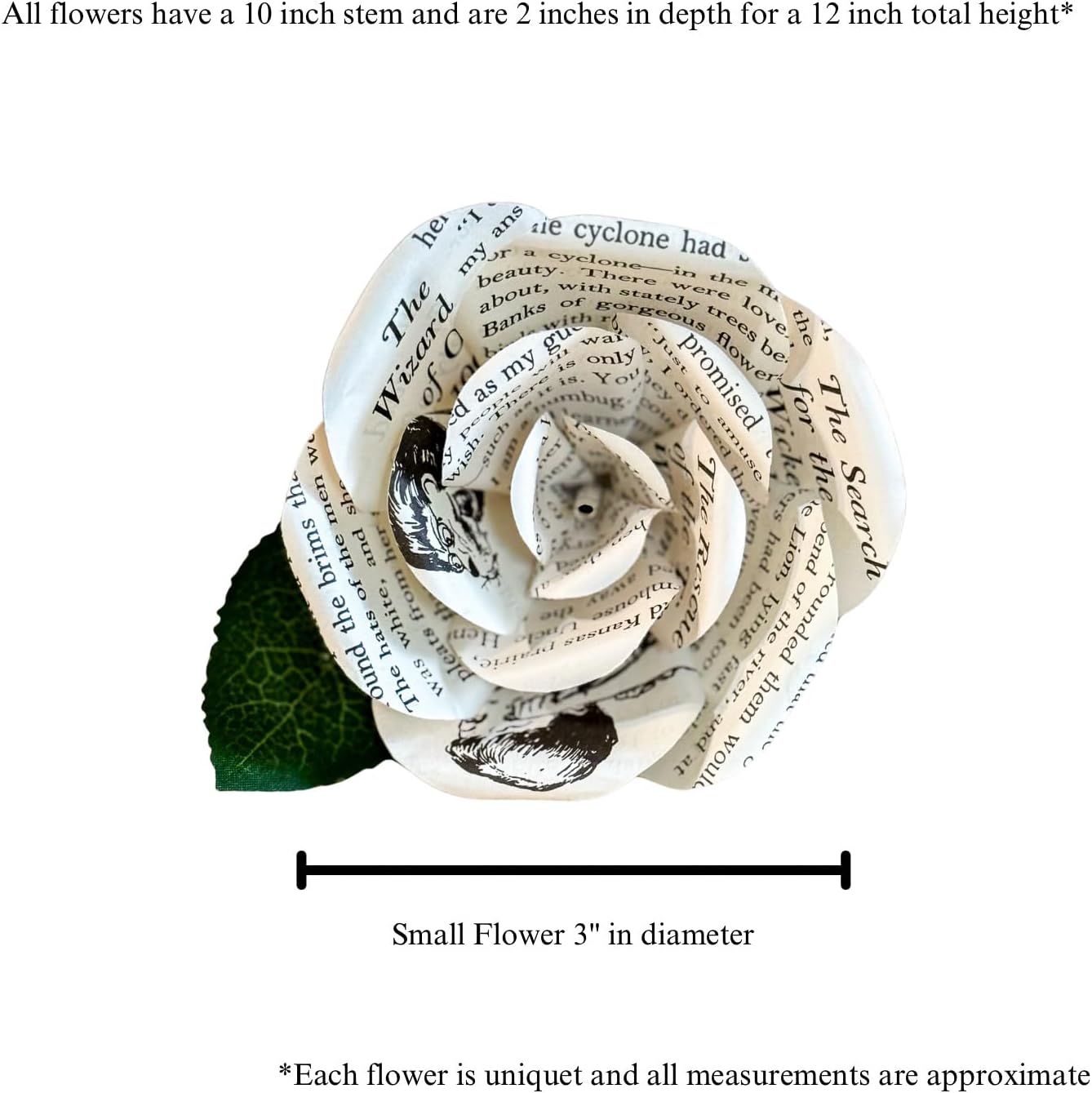Handmade Wizards of Oz Paper Roses – Crafted from Preloved Book Pages – Available in 3 Sizes – Unique Gift for Book Lovers, Birthdays, Anniversaries, or Graduations