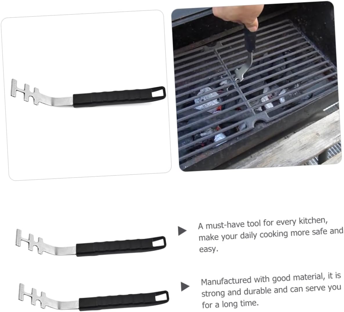 Luxshiny 2pcs Stainless Steel Grill Grate Lifter for Outdoor Cooking Safety