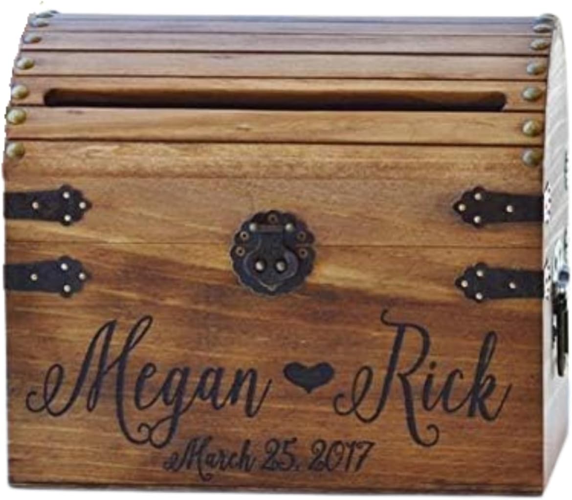 Personalized Wedding Card Box Wood Wedding Card Box with Slot Option 5th Anniversary Wedding Memory Chest Custom Keepsake Trunk