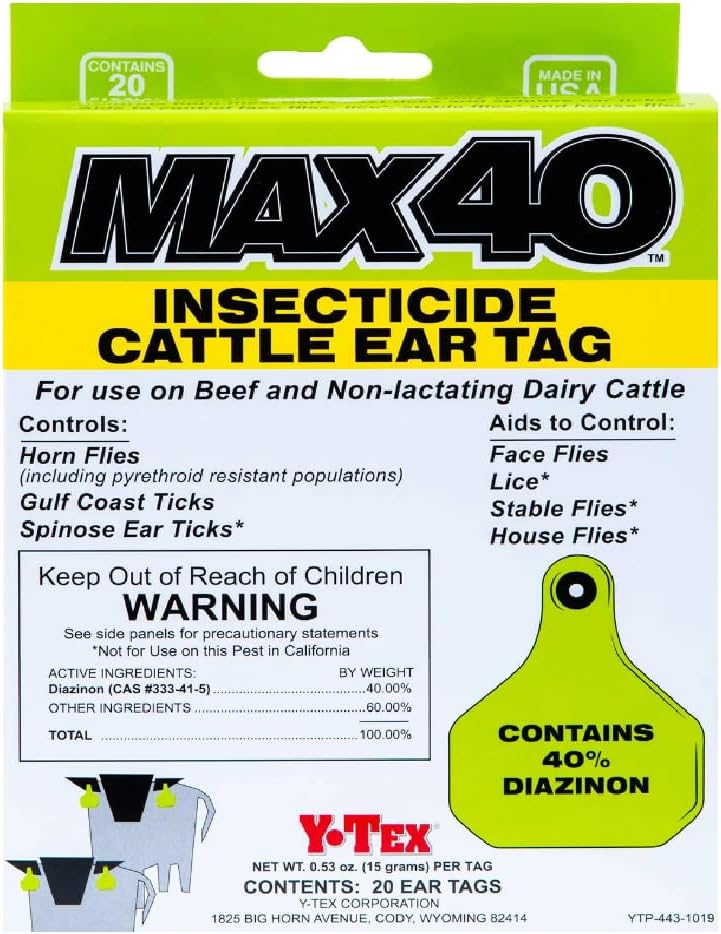 Y-Tex 21297070 MAX 40 Livestock Insecticide Ear Tag - Quantity 40