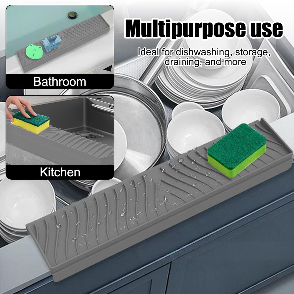 DONGKER Protector de Silicona para Bordes de Fregadero, protección contra Salpicaduras con Ventosa, desagüe bajo encimera Inclinado para fregaderos de Cocina