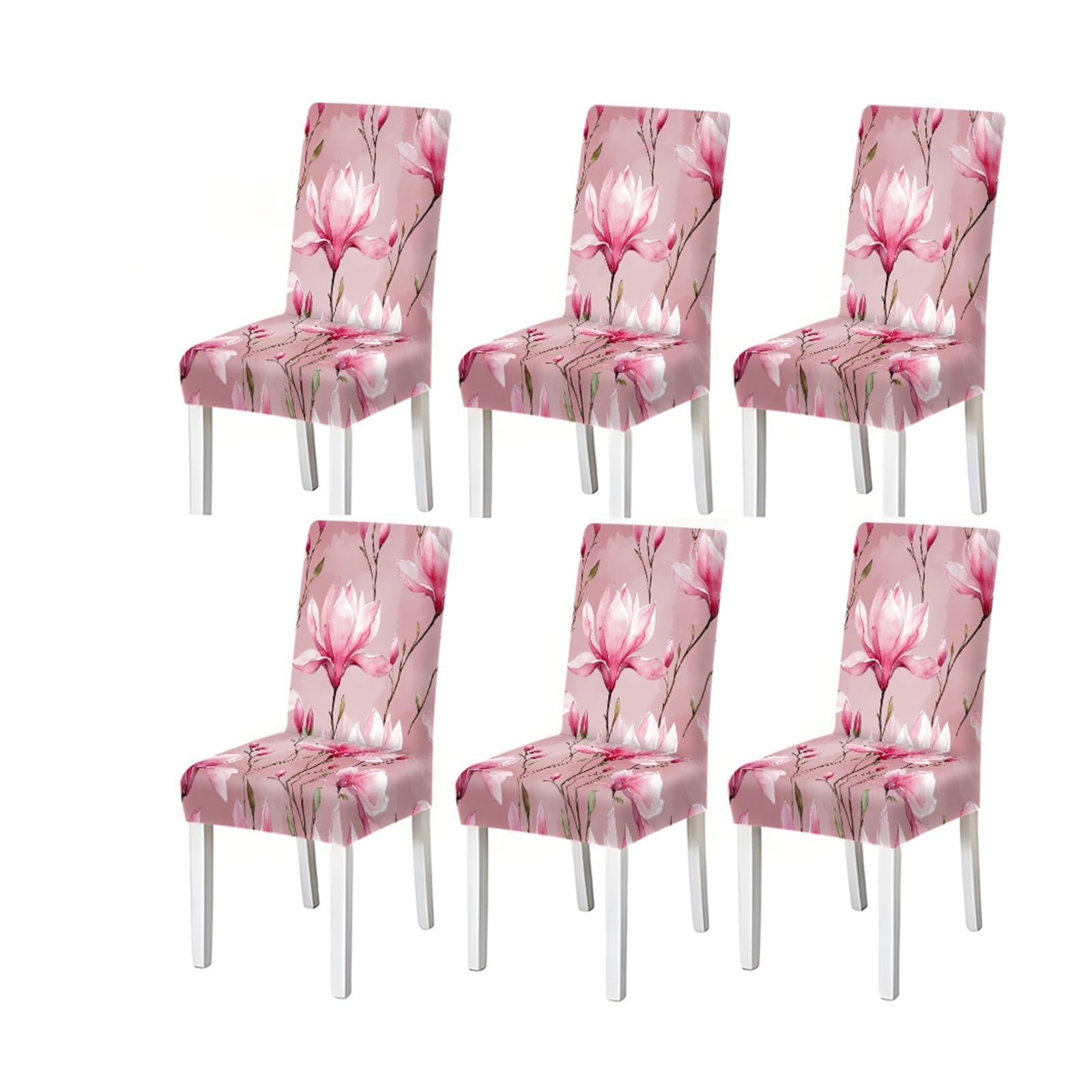KXUAUV Pink Watercolor Magnolia Floral Print Dining Chair Covers, Stretch Slipcovers For Home Kitchen Dining Room Party, 2/4/6PCS Seat Protectors for Restaurant Hotel Party(6PCSChair cover)