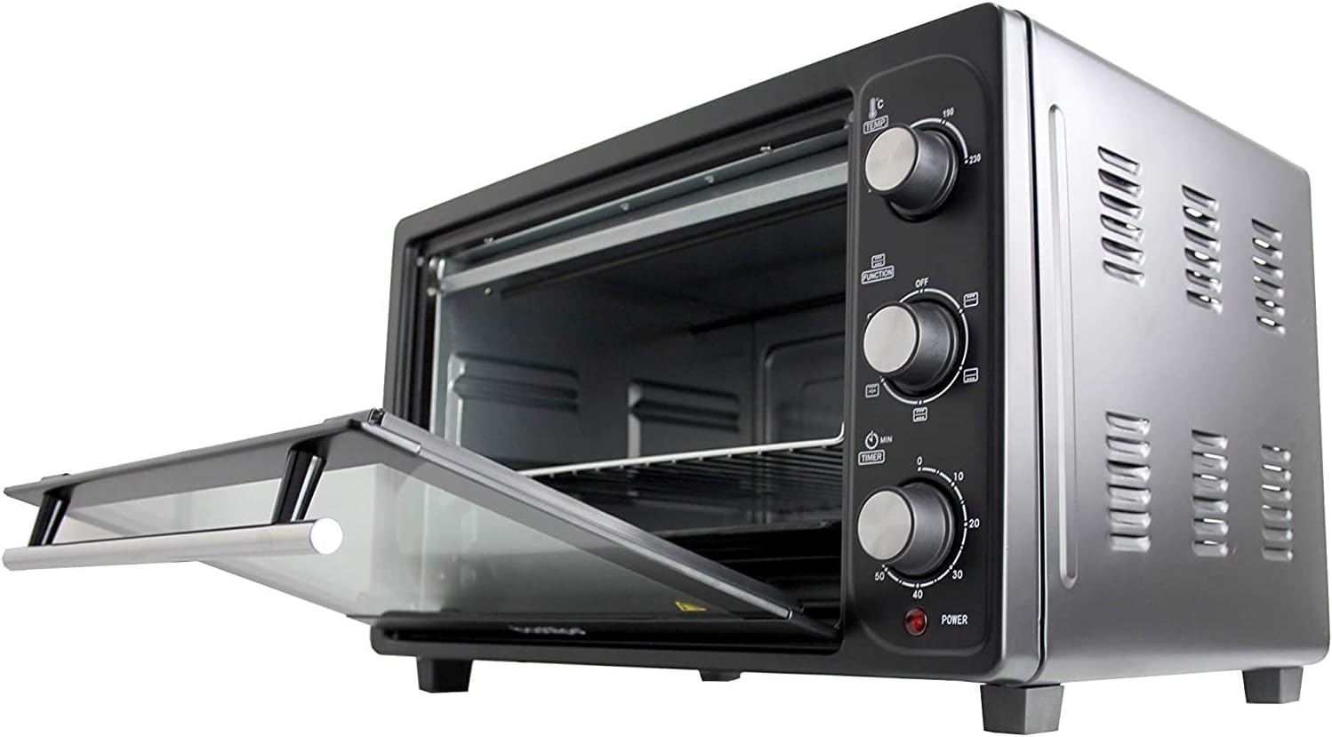 Bastilipo Black convezione Verona 30 Litri 1500 W con 4 Posizioni, Temperatura da 100 a 230 Gradi, Forno da Cucina con Timer da 60 Minuti, 32 Litri, Acciaio Inossidabile, Nero