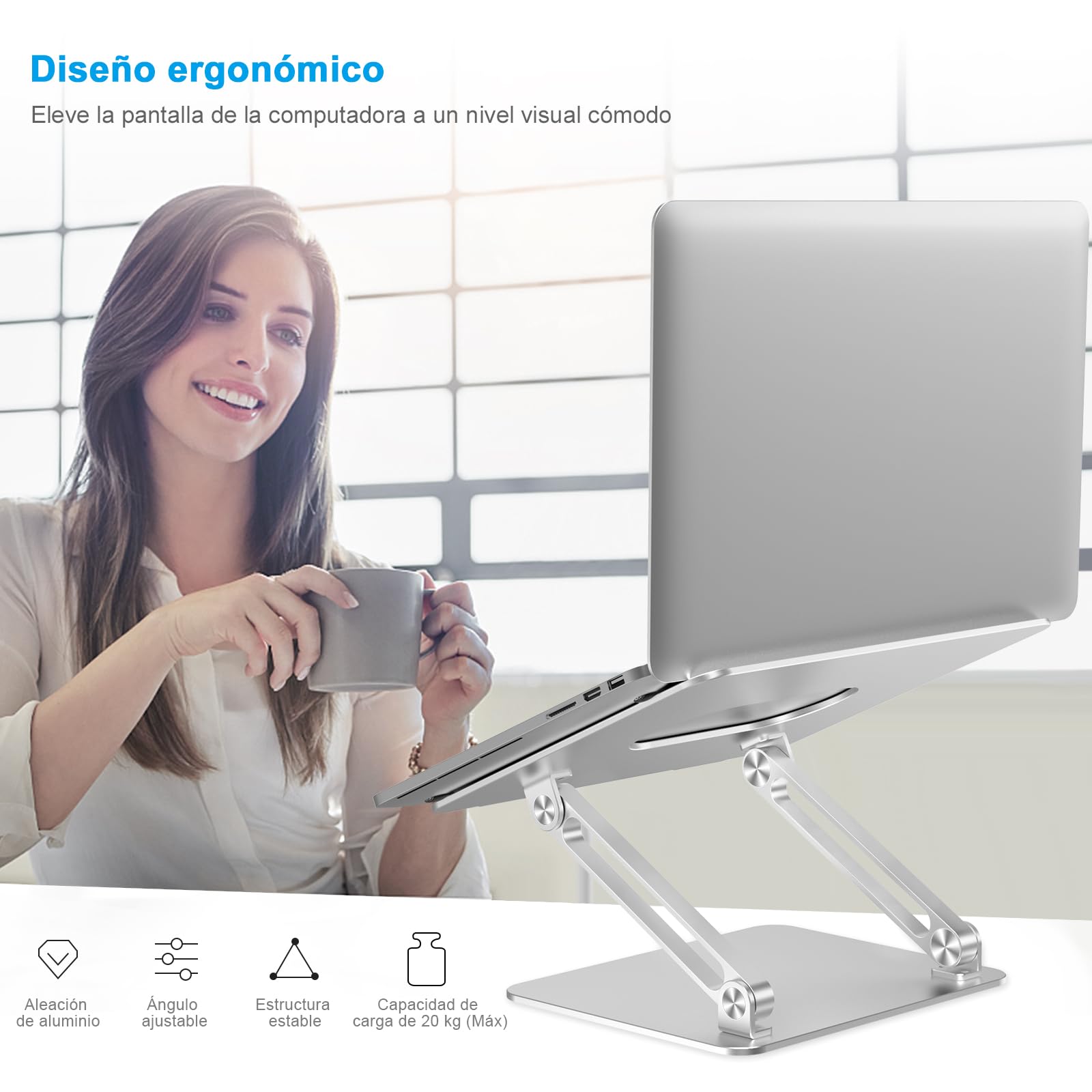 BoYata Soporte para Computadora Portátil, Multiángulo Elevador con Ventilación Térmica Compatible para Computadora Portátil (10-17 Pulgadas) MacBook Pro/Air, Surface Laptop, HP Notebook-Plata