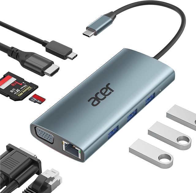 Docking Station USB C 9 en 1 Acer con Ethernet y HDMI 4K