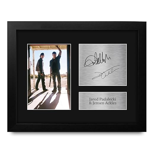 HWC Trading Jared Padalecki & Jensen Ackles Supernatural Framed Gifts Printed Signed Autograph Picture for TV Show Fans - US Letter Size