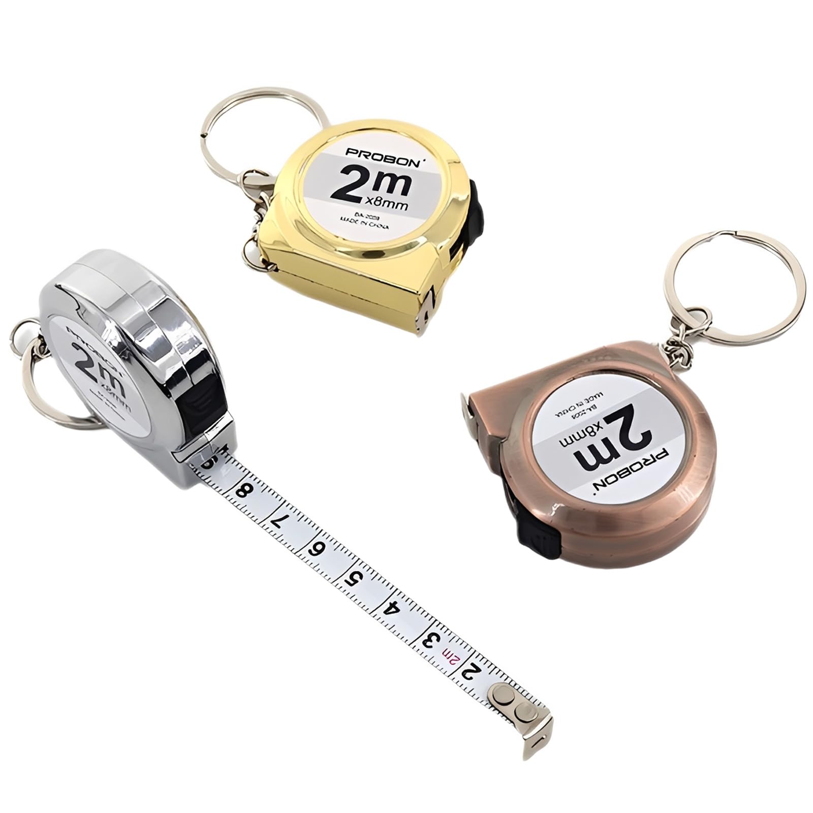 3 cintas métricas de 2 m con llavero, cinta métrica de acero flexible con carcasa de ABS y mecanismo de bloqueo, cinta métrica retráctil para casa, oficina, escuela