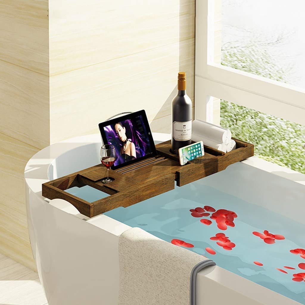 Bandeja para bañera, juego de estantes telescópicos antideslizantes, laterales extensibles para todas las bañeras, bandeja de baño duradera y funcional