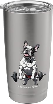 Cute Frenchie Exercises His Muscles in the Gym Stainless Steel Insulated Tumbler
