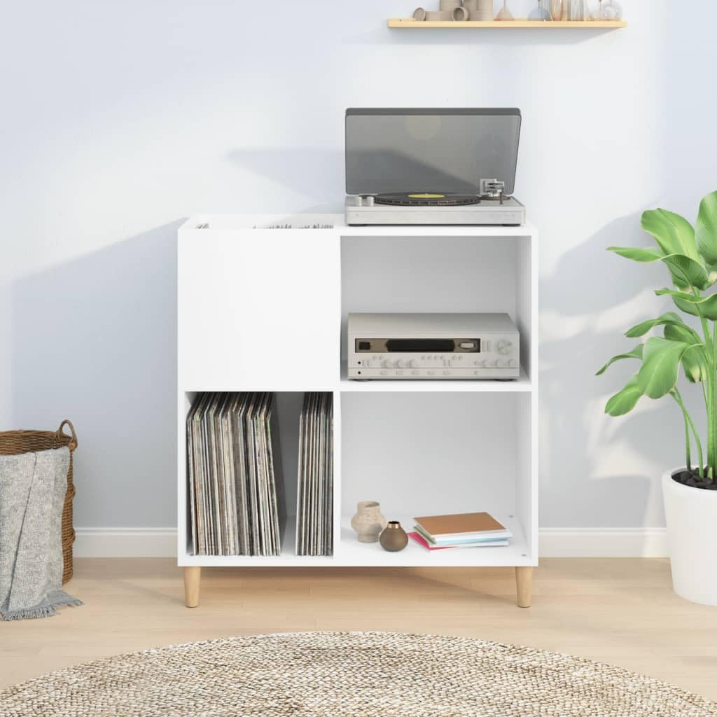 Armadio per dischi in legno, per conservare in vinile, 84,5 x 38 x 89 cm, bianco, con spazio e piastra superiore stabile