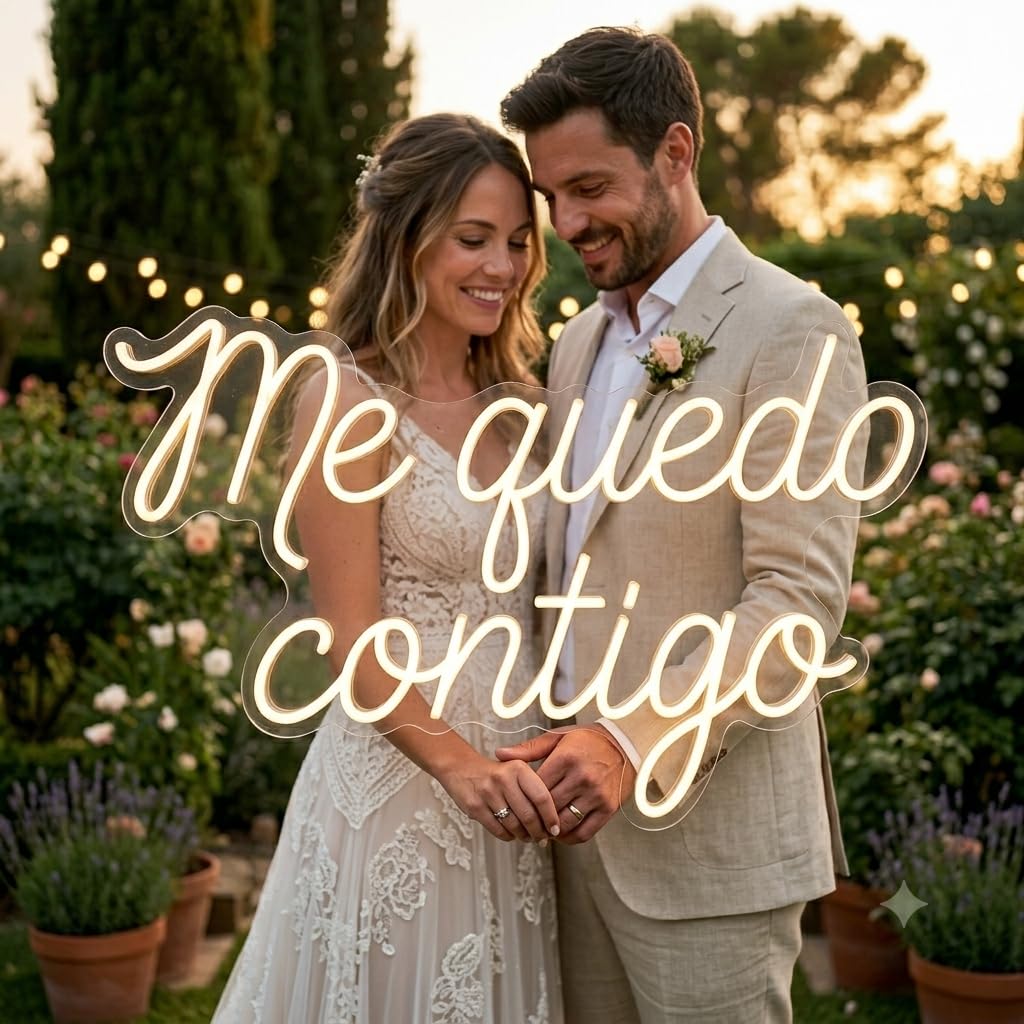 Letrerome quedo contigo boda LED Escaparate, Decoración de Pared en Metacrilato, Luz Brillante, aproximadamente 70cm aproximadamente alimentación 12v