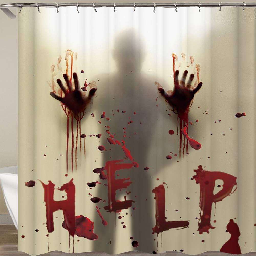 CHICHIC 71 Inch x 71 Inch Halloween Shower Curtain Liner Window Curtains, Help Me with Bloodys Hands for Halloween Decorations Theme Decor Props Bathroom image 4
