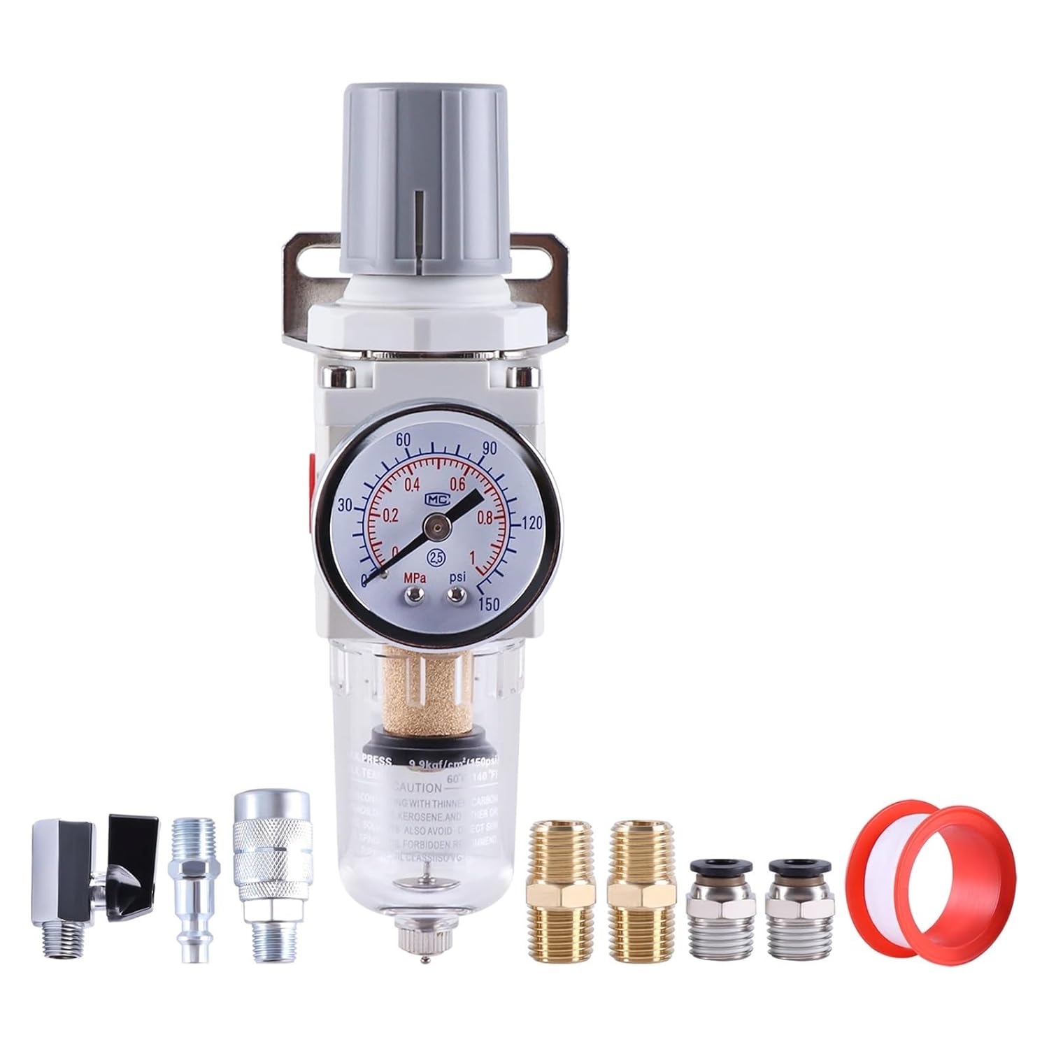 1pc Pneumatic Filter Regulator AW2000-02 AW4000-04 Pneumatic Valve Pneumatic Compressed Air Filter Regulator With Gauge Air Tool(Manual Drain 1l4NPT)