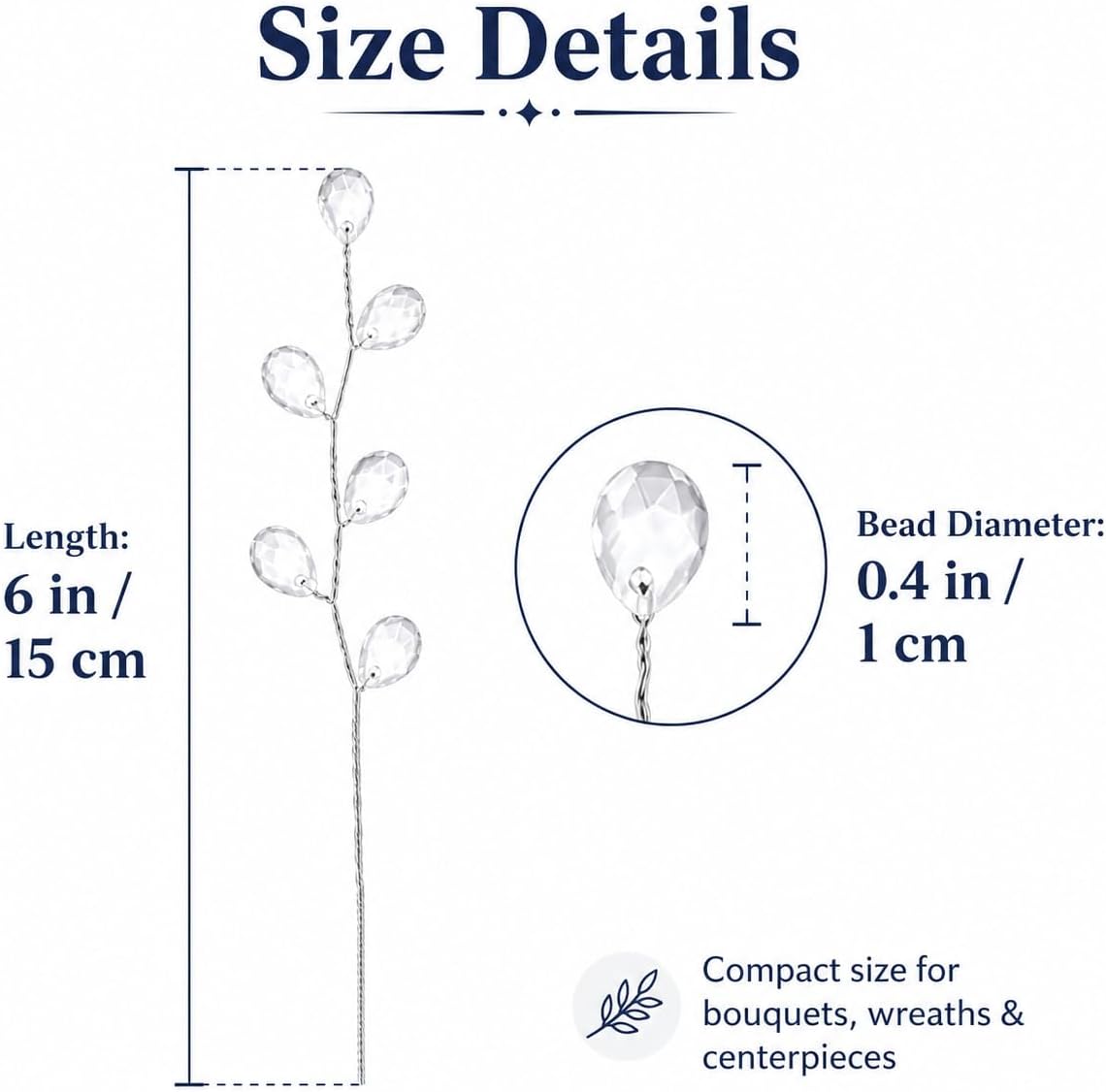 IMIKEYA 50PCS Acrylic Bead Drop Stems Crystal Floral Picks - Clear Crystal Flower Branches Bead Drop Bouquets Flower Twig Picks for Wedding Party Home Decoration Crafts