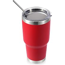 Volhoply 30oz Insulated Tumbler with Lid and Straw, Double Wall Inner & Outer 304 Stainless Steel Coffee Cup, Travel Mug Reusable Thermal Cup for Cold & Hot Drinks Red,1 Pack