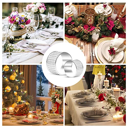 Hymoconn 6 Pcs Napkin Rings Silver Stainless Steel Bead Side Metal Napkin Holder Ring Bling Rhinestone Delicate Napkin Buckles #TOP5