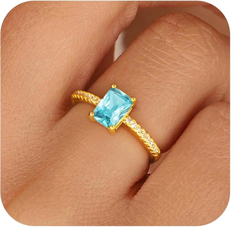 Gold Birthstone Rings for Women Non Tarnish Dainty Gemstone Rings