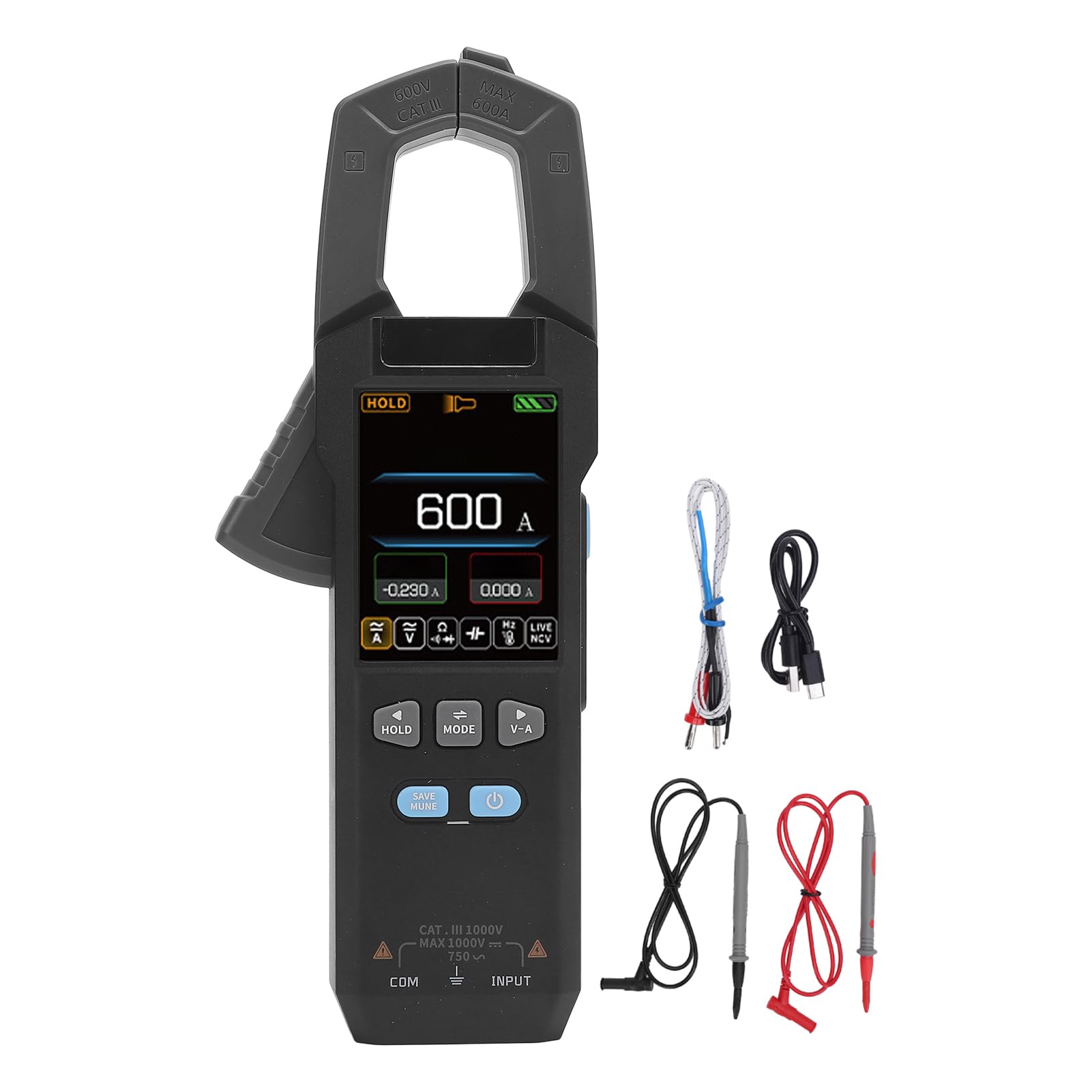 Generic Pinza Amperometrica Digitale Multimetro Ad Alta Precisione TRMS 9999 Conteggi per Elettricisti Tecnici HVAC con Schermo a Colori da 2,0 Pollici Materiale ABSS