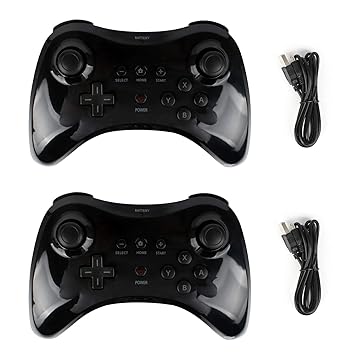 Kulannder Wii U Pro Controller for Kids -Wireless Rechargeable Bluetooth Dual Analog Controller Gamepad for Nintendo Wii U with USB Charging Cable (2-Pack Black)