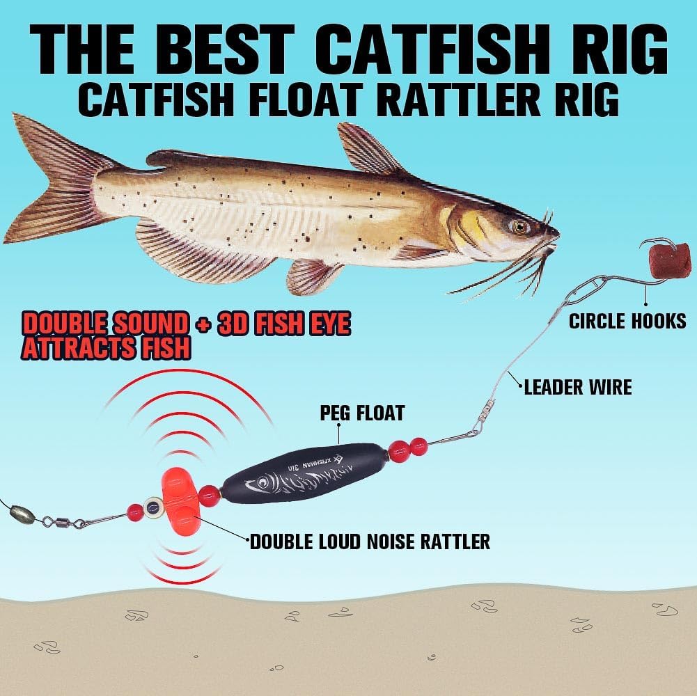 XFISHMAN Catfish Float Rattler Rig, 4-Pack, 3 in, Black, photo 2 of 8
