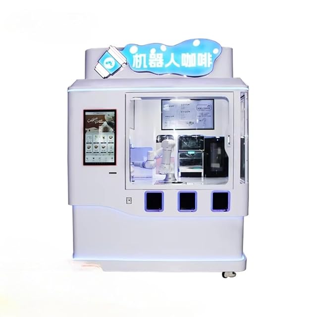 Freshly Ground Coffee Robot Vending Machine Intelligent Mobile Coffee Maker with Customizable Recipes and Modern Industrial Design to