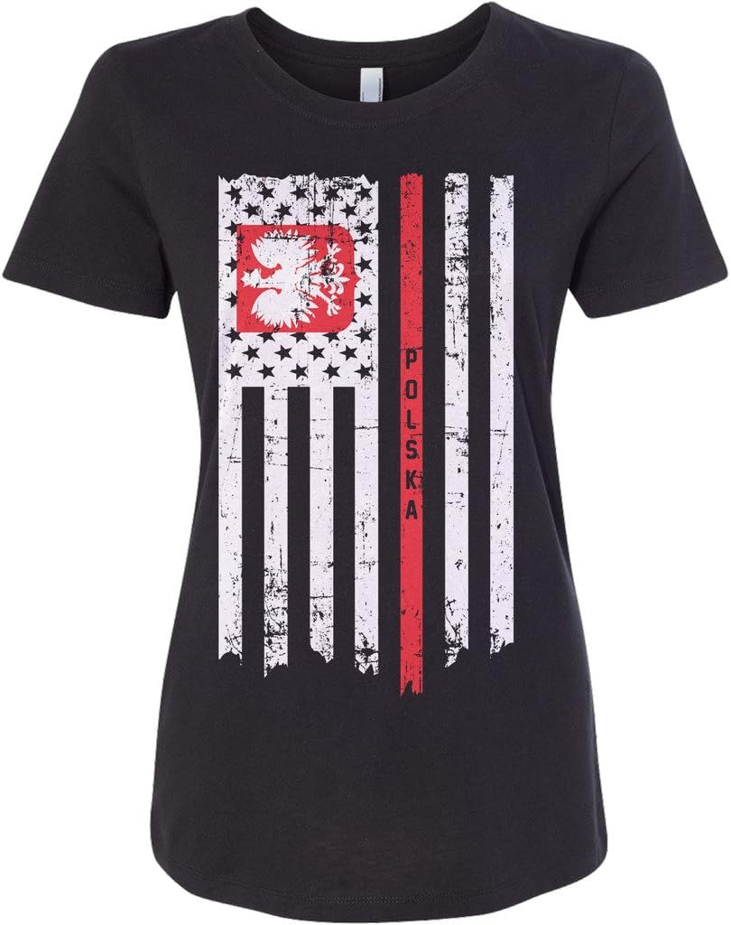 Threadrock Women's Poland USA Polish American Flag Fitted T-Shirt