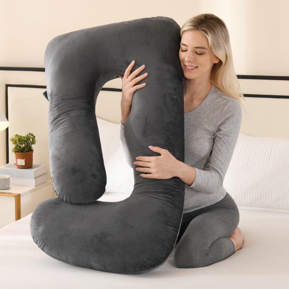 Wndy's Dream J Shaped Full Body Maternity Pillow - Pregnancy Pillows for Sleeping - Removable Cover, Body Pillows for Adults