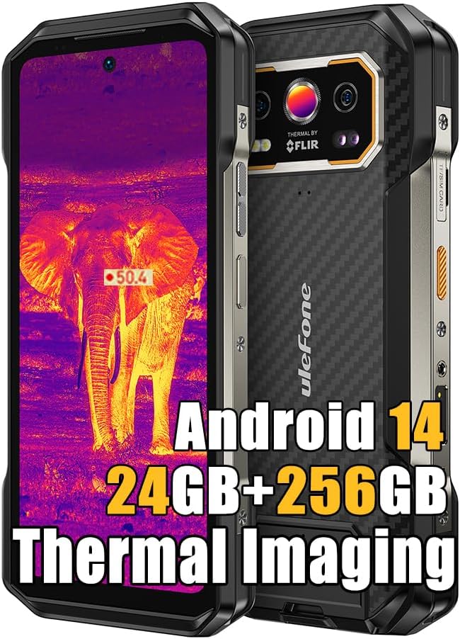 Ulefone Armor 27T Rugged Phone with Thermal Imaging Camera, 24GB+256GB MTK G99 Android 14 Smartphone, 10600mAh 50MP+64MP Night Vision, 6.78" FHD+ 120Hz, IP68/69K Waterproof Dual SIM 4G Smartphone NFC