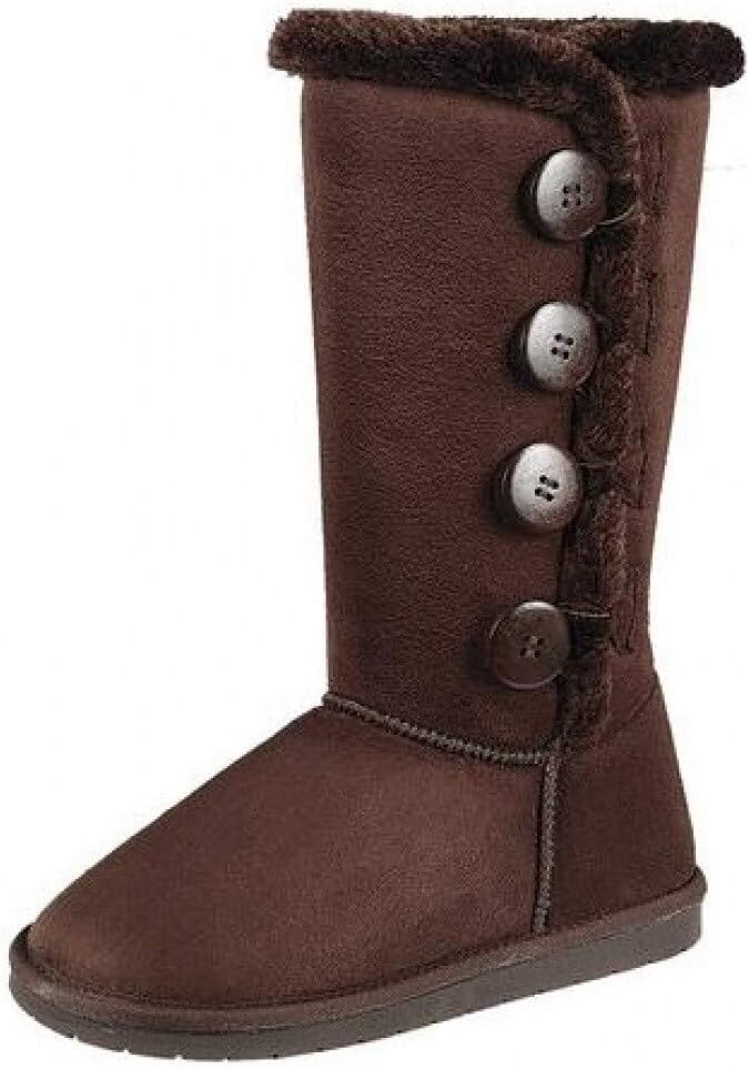 Womens Trish Soft Fur Lined Warm Winter Boot Mid Calf Faux Suede Girls, 4-Button Brown 6.5