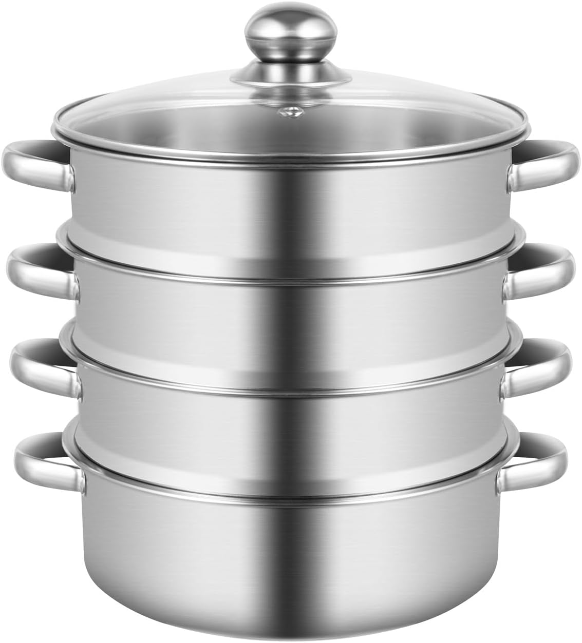 Stainless Steel Steamer Pot, 5-Tier Stackable Steamer Cooker with Transparent Lid, Handle, Triply Bottom, Food Cookware Set for Vegetables, Dumplings, Seafood on All Stovetops, Dishwasher Safe (26cm/ 10.23 inch)