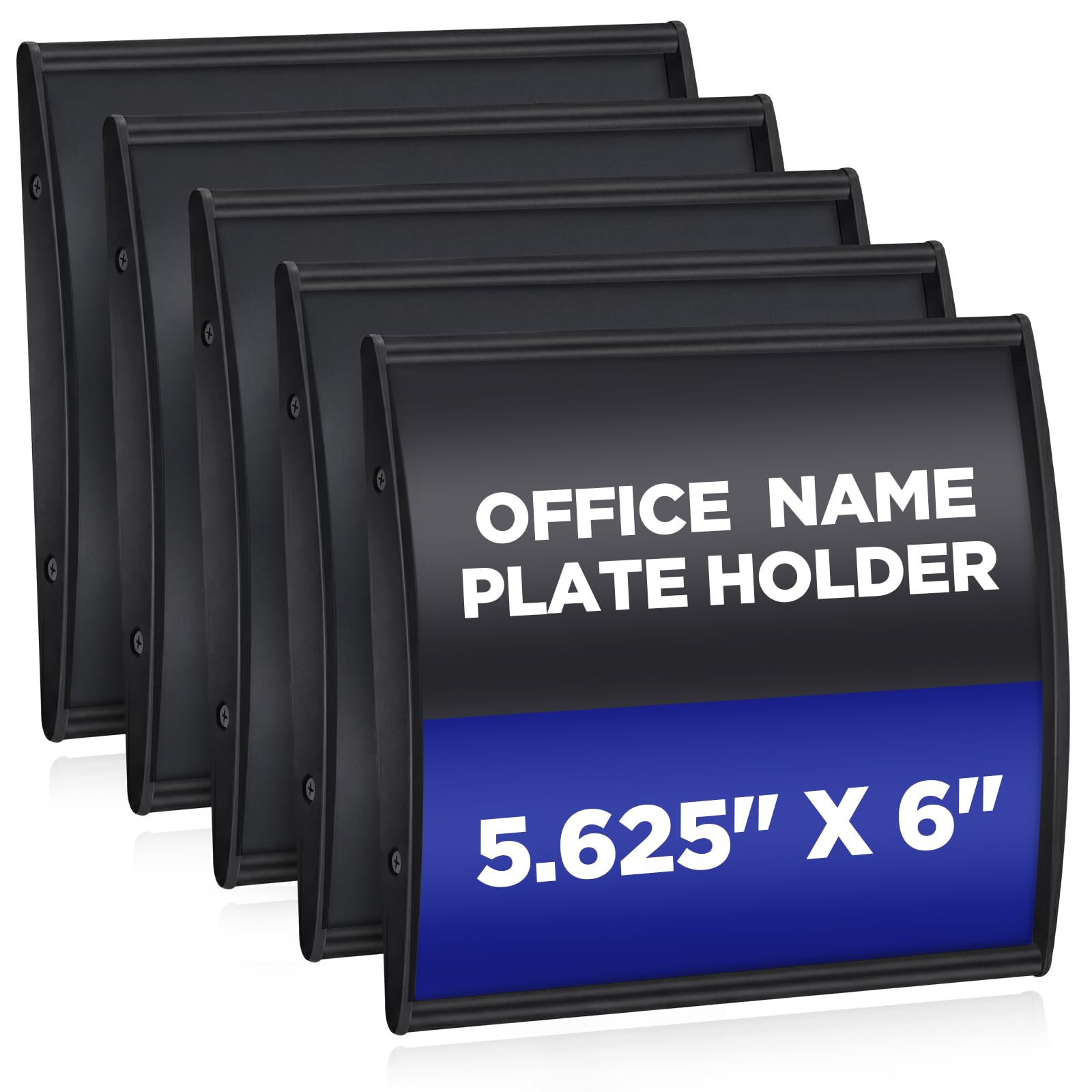 Photo 1 of Yaocom Set of 5 Curved Name Plate Holder for Doors 5.625" x 6" Wall Mount Office Business Door Sign Holder Aluminum Sign Frame with Adhesive Tape Plastic Film for Office Business Display (Black)