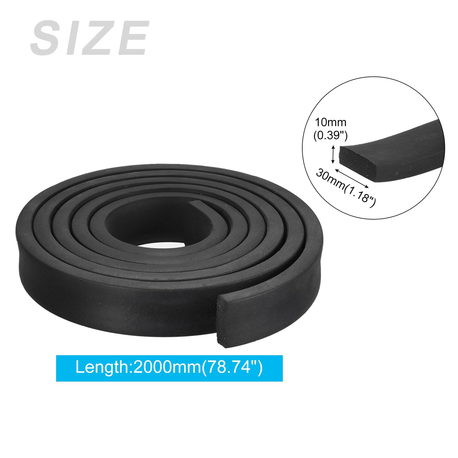 METALLIXITY EPDM Solid Rubber Strips (78.74" L x 1.18" W x 0.39" T) 1Pcs, Rubber Neoprene Seal Strips - Image 2