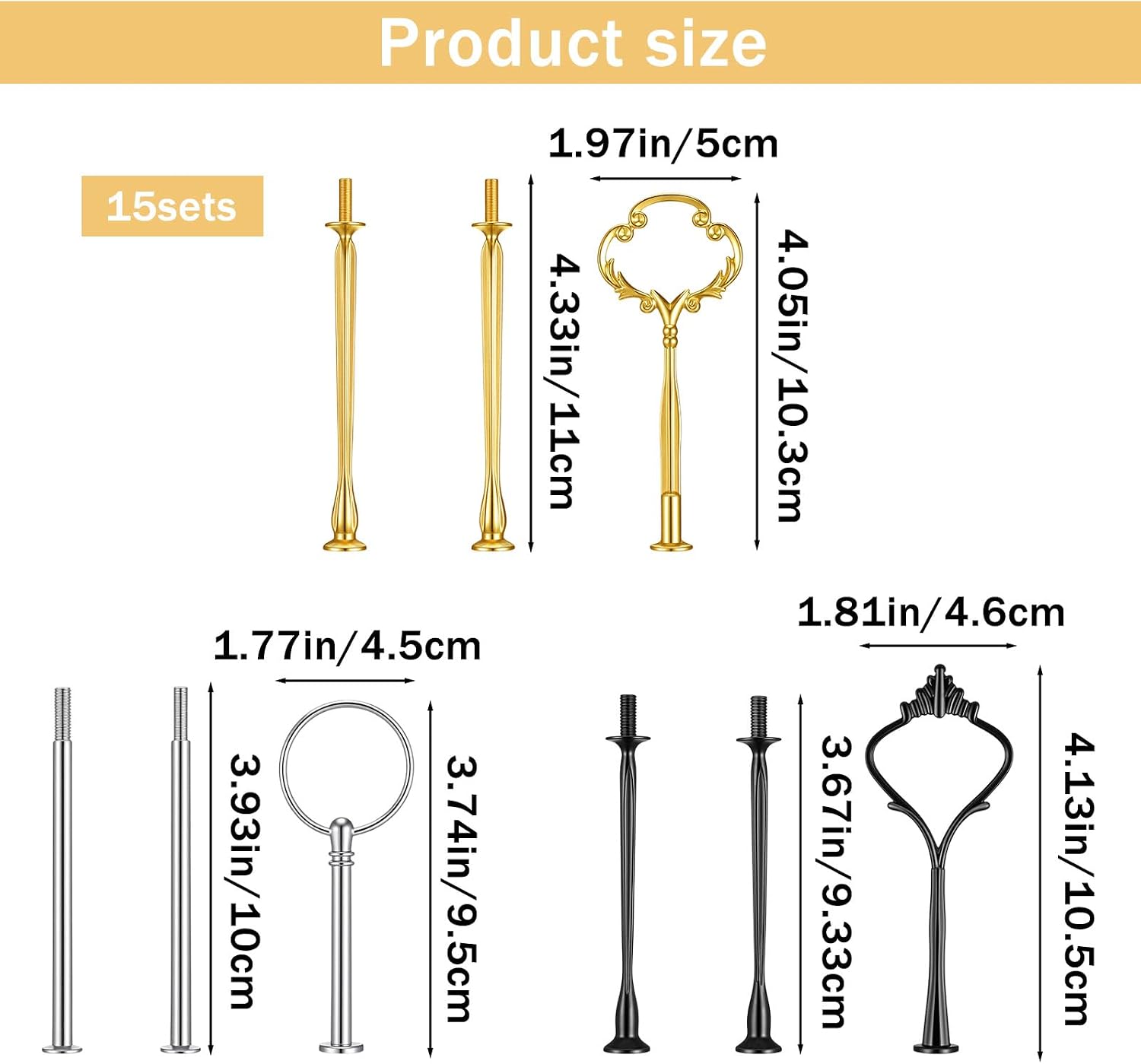 15 Set 3 Tier Cake Stand Hardware for Wedding Party Fruit Dessert | Tiered Tray Plates Hardware Kit, Heavy Metal 3 Tier Cake Stand Cupcake Trays Serving Stand(Gold, Silver, Black)