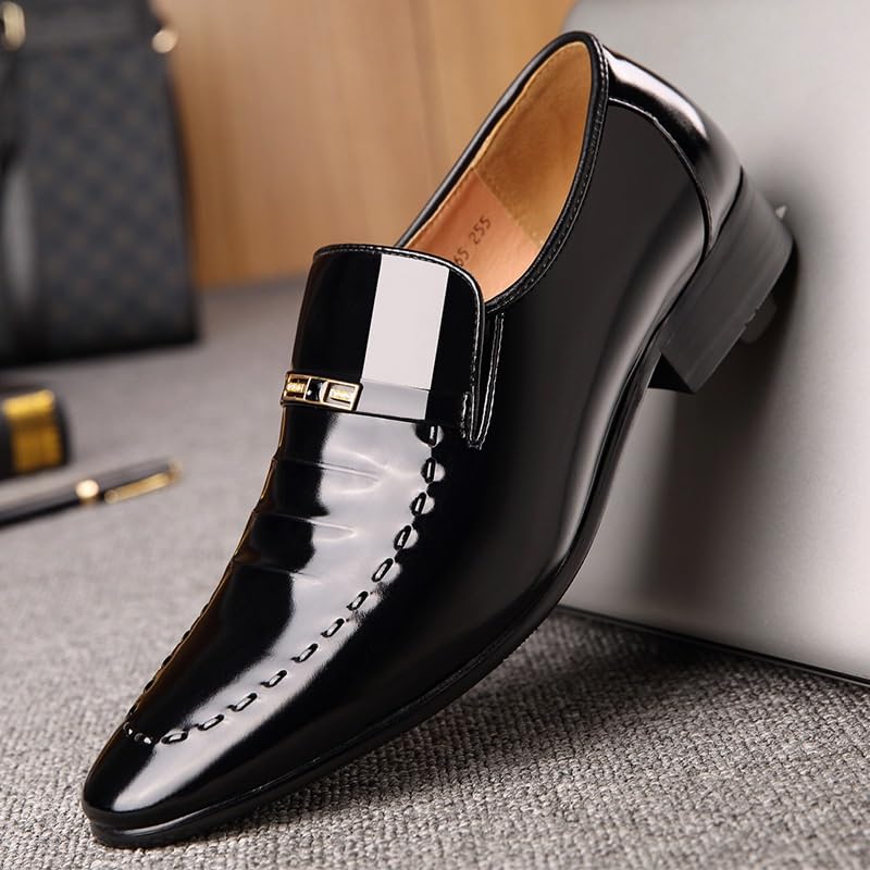 Mens Leather Fashion Oxford Shoes Prom Wedding Business Office Dress Shoes Casual Non-Slip Low Block Heel Work Shoes4