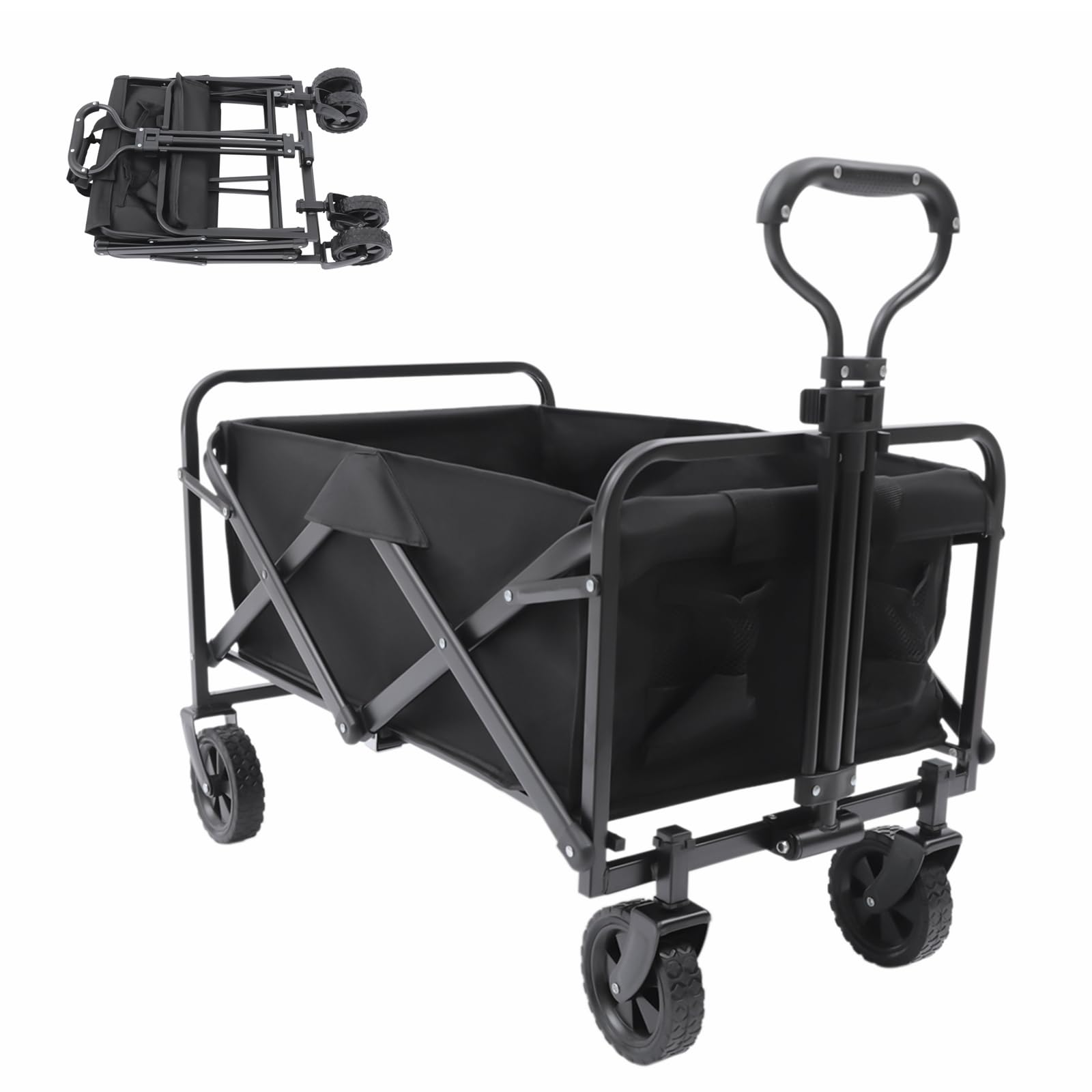 Chariot pliable avec capacité de charge de 80 kg, porte-gobelet, poignée réglable, chariot de transport, chariot de jardin, chariot à main, chariot de jardin, chariot de plage