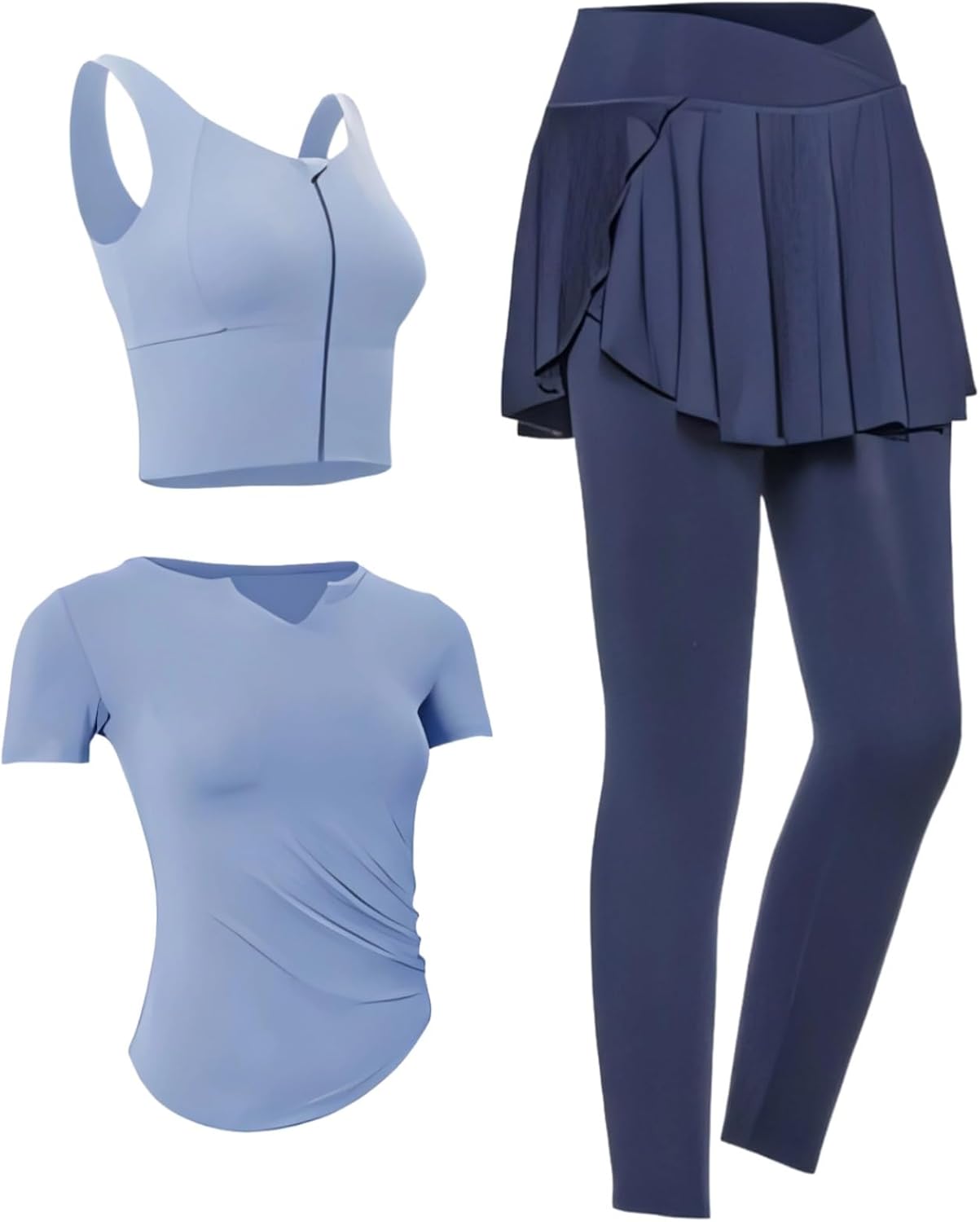 Three Piece Yoga Sets, Xxl For 135-150, Moisture-Wicking Fabric, 3 Piece Workout Sets For Women, Heart Neckline Short Sleeve, Non-Pilling Quality Material