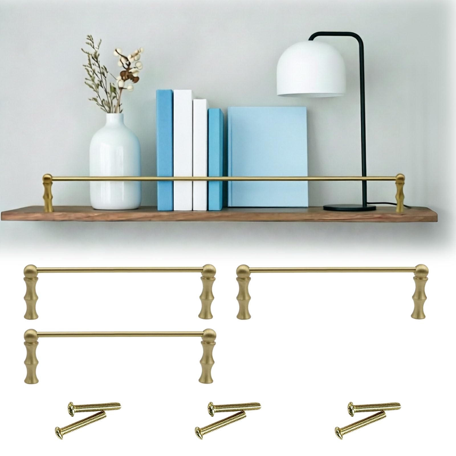 Shelf Plate Rail with Spindles, Picture Frames/Books/Small Plants Solid Metal Tipping Railing, Anti-Fall Guardrail Bar Vintage(3pcs,47in/119cm)