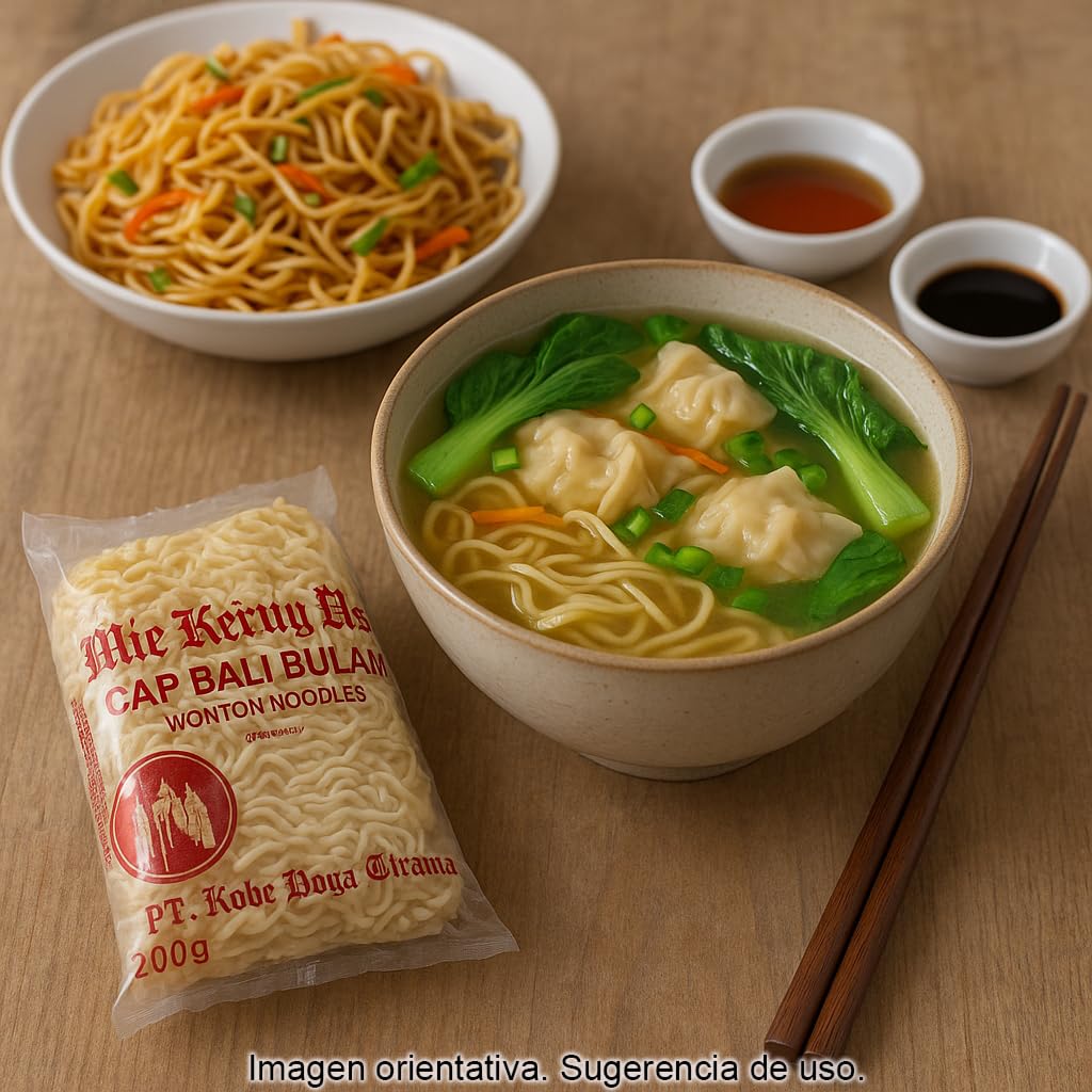 Noodles Wonton 200 g Fideos chinos estilo wonton cocción rápida para sopa wonton, chow mein y wok