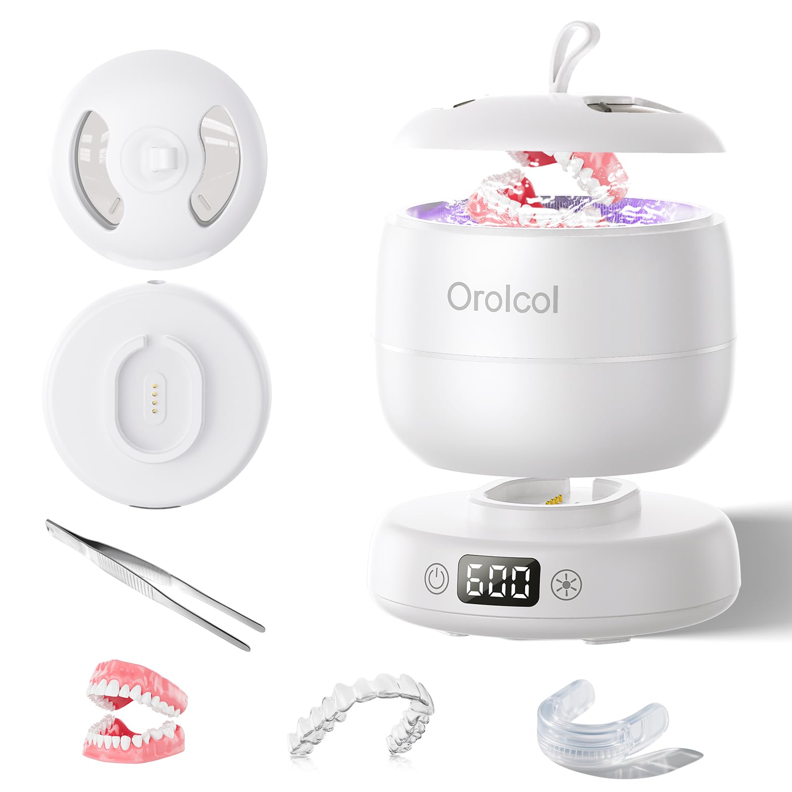 IPX7 Waterproof Ultrasonic Retainer Cleaner Machine, Split-Design Denture & Jewelry Cleaner with Dual UV-C, 3 Timer Modes for Invisalign, Aligners, Mouth Guards, Night Guards & Dentures (White)