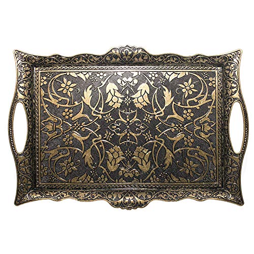 Turkish Decorative Serving Square Tray for Coffee Tea Beverage and Fruit Trays Beautiful - Antiq- Size 14.50