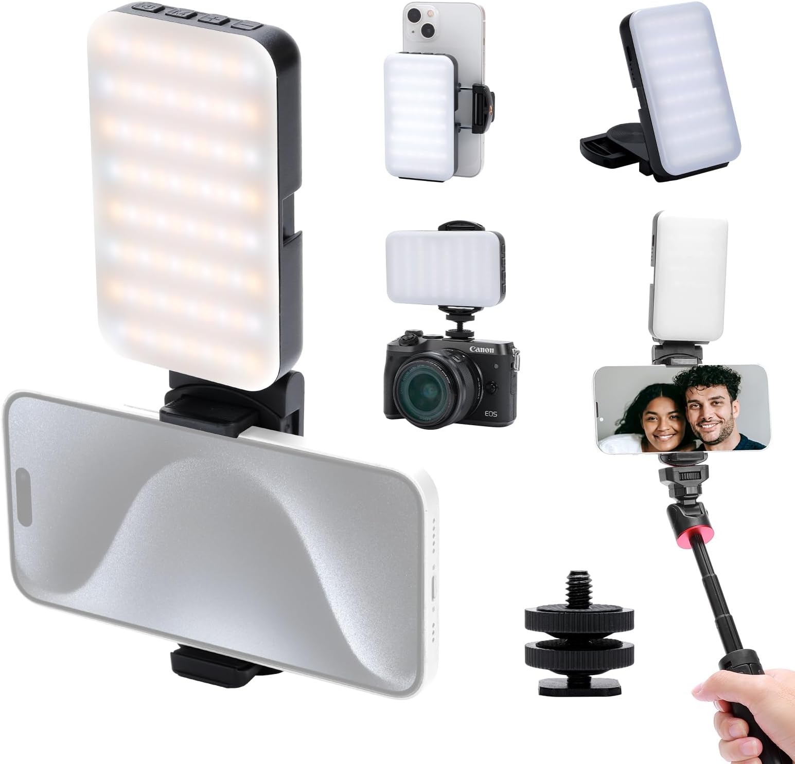 Lampe Portable à 60 LED Pour Selfie, Vidéoconférence Avec Clip Et Adaptateur Trépied Pour Appareil Photo, Rechargeable, 2000 MAh, IRC 97+, 3 Modes D'éclairage Pour Téléphone, IPhone, Webcam