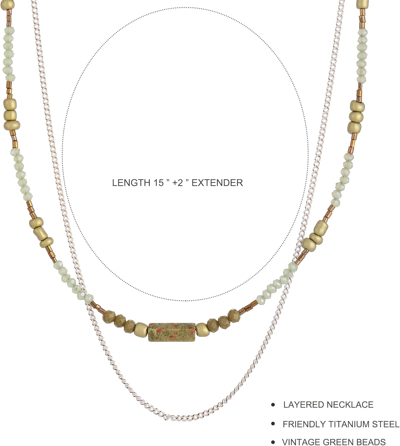 Beaded Necklace for Women Trendy, Boho Beaded Glass Silver Mixed Strand Short Necklace for Women Stacking layered necklaces Summer Beach Jewelry - Image 5