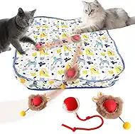 Interactive Cat Toys Ball - 2pcs Automatic Fast Rolling Ball in Play Mat, Hide and Seek Mouse Catching Game, Low-Noise Cat Enrichment Toys in Pouch for Indoor Bored Cats(Paw Print Pattern - Square)
