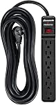 DEWENWILS 6-Outlet Surge Protector Power Bar, Power Strip with 15FT Long Extension Cord Indoor, Flat Plug Power Bar, 15 Amp Circuit Breaker, 560 Joules, Protected Indicator Light, Black, UL Listed
