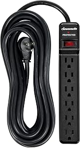 DEWENWILS 6-Outlet Surge Protector Power Bar, Power Strip with 15FT Long Extension Cord Indoor, Flat Plug Power Bar, 15 Amp Circuit Breaker, 560 Joules, Protected Indicator Light, Black, UL Listed