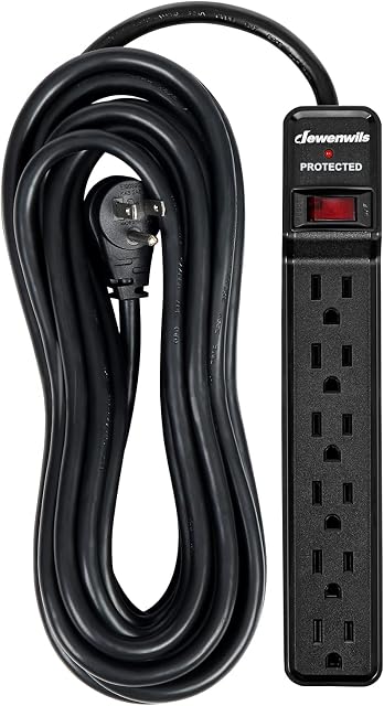 DEWENWILS 6-Outlet Surge Protector Power Bar, Power Strip with 15FT Long Extension Cord Indoor, Flat Plug Power Bar, 15 Amp Circuit Breaker, 560 Joules, Protected Indicator Light, Black, UL Listed