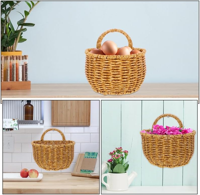 Woven Hanging Wall Basket Kitchen Storage Basket for Ginger Garlic Fruits and Veggies Wall Mounted Organizer with Air Circulation 7.08 X 6.10 X 5.51 in