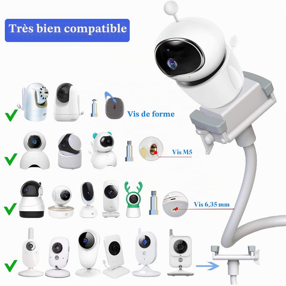 Support de caméra universel pour bébé Support de moniteur/appareil photo/téléphone portable/caméra bébé, flexible, pour la chambre d'enfant, compatible avec la plupart des babyphone